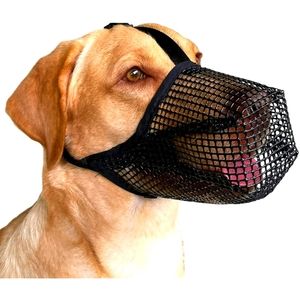 Pet Dog Muzzle Anti-lick Anti-Biting Chewing Bark Cover Mesh  Black Med (R1)
